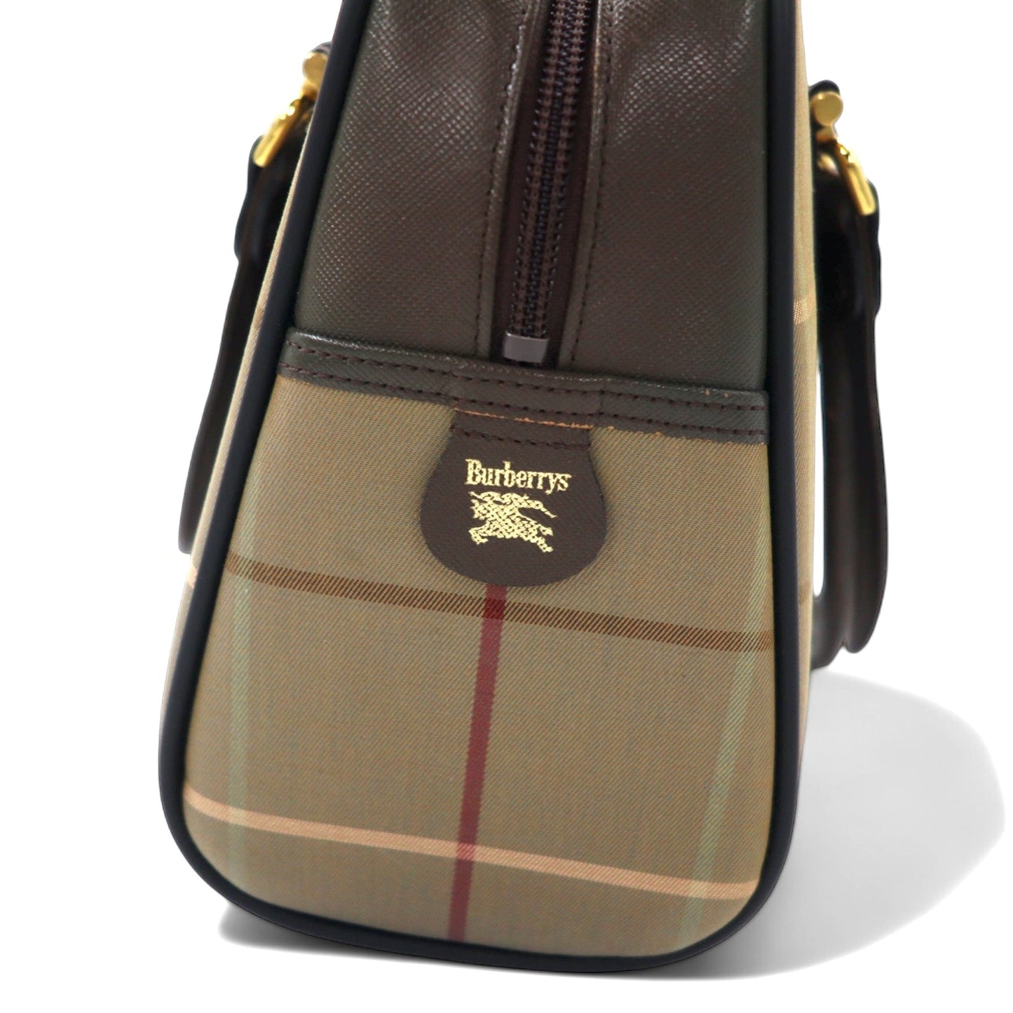 Burberrys オールド ハンドバッグ ベージュ ウィンドウペン チェック 玉虫 ナイロン キャンバス レザー