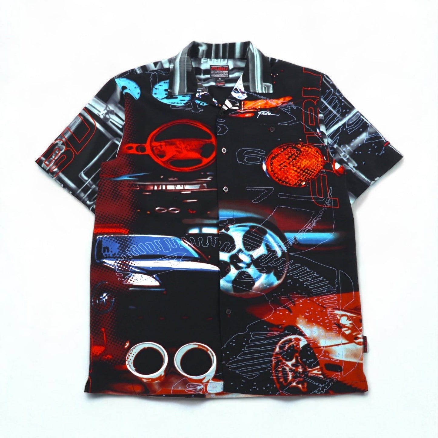 FUBU 00年代 半袖 フルグラフィックシャツ XL ブラック 総柄 ポリエステル