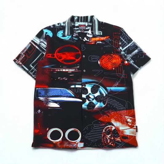 FUBU 00年代 半袖 フルグラフィックシャツ XL ブラック 総柄 ポリエステル