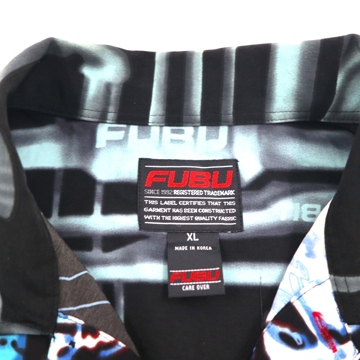 FUBU 00年代 半袖 フルグラフィックシャツ XL ブラック 総柄 ポリエステル