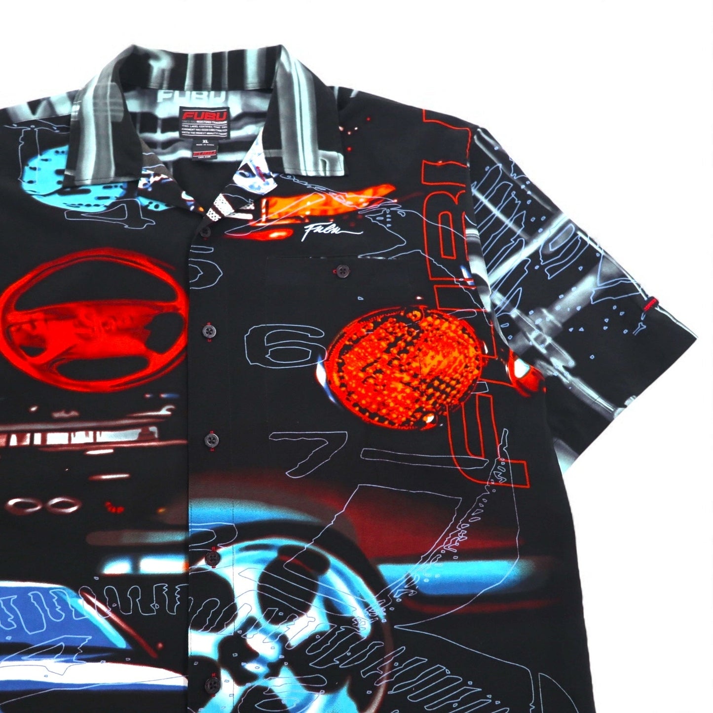 FUBU 00年代 半袖 フルグラフィックシャツ XL ブラック 総柄 ポリエステル