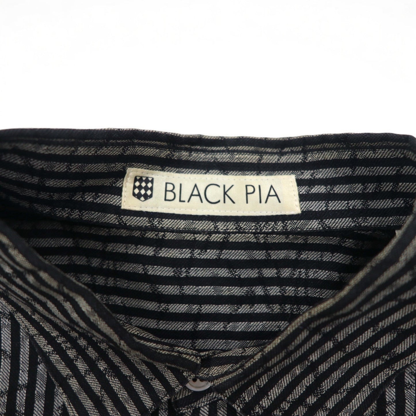 BLACK PIA 90年代 リネン ストライプ シャツ L グレー ブラック フラップポケット 日本製