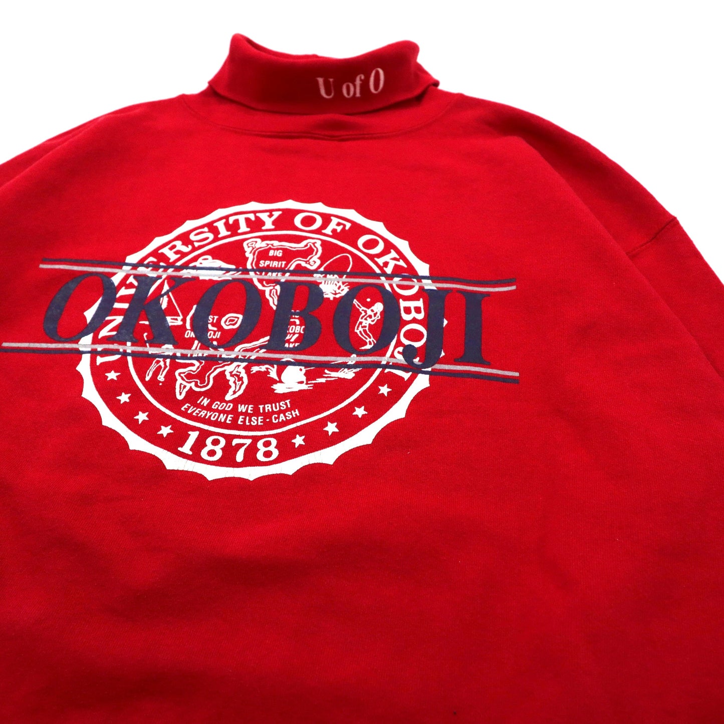 USA製 Campus Park Sportswear タートルネック カレッジプリントスウェット XL レッド コットン 裏起毛 OKOBOJI UNIVERSITY ビッグサイズ 90年代