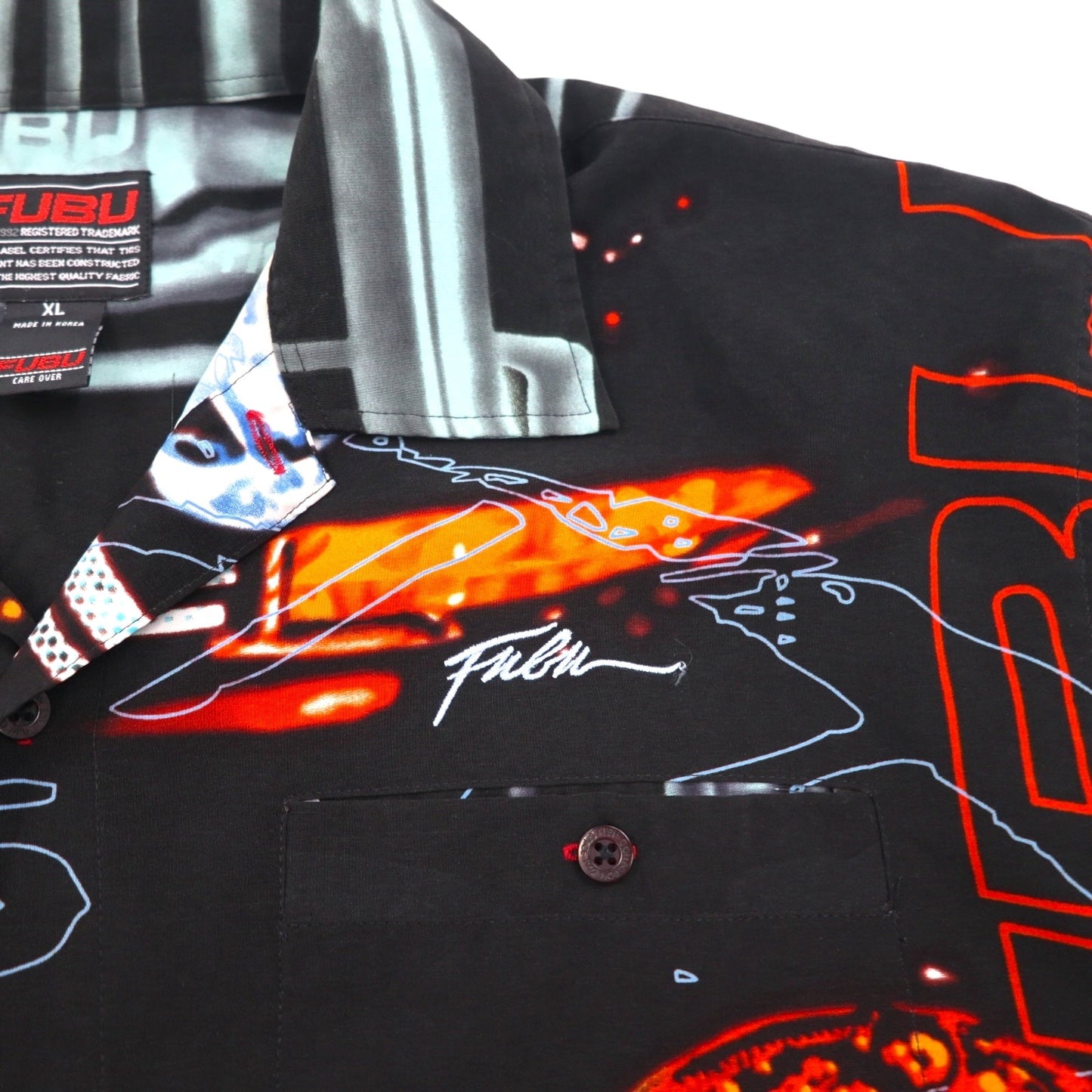 FUBU 00年代 半袖 フルグラフィックシャツ XL ブラック 総柄 ポリエステル