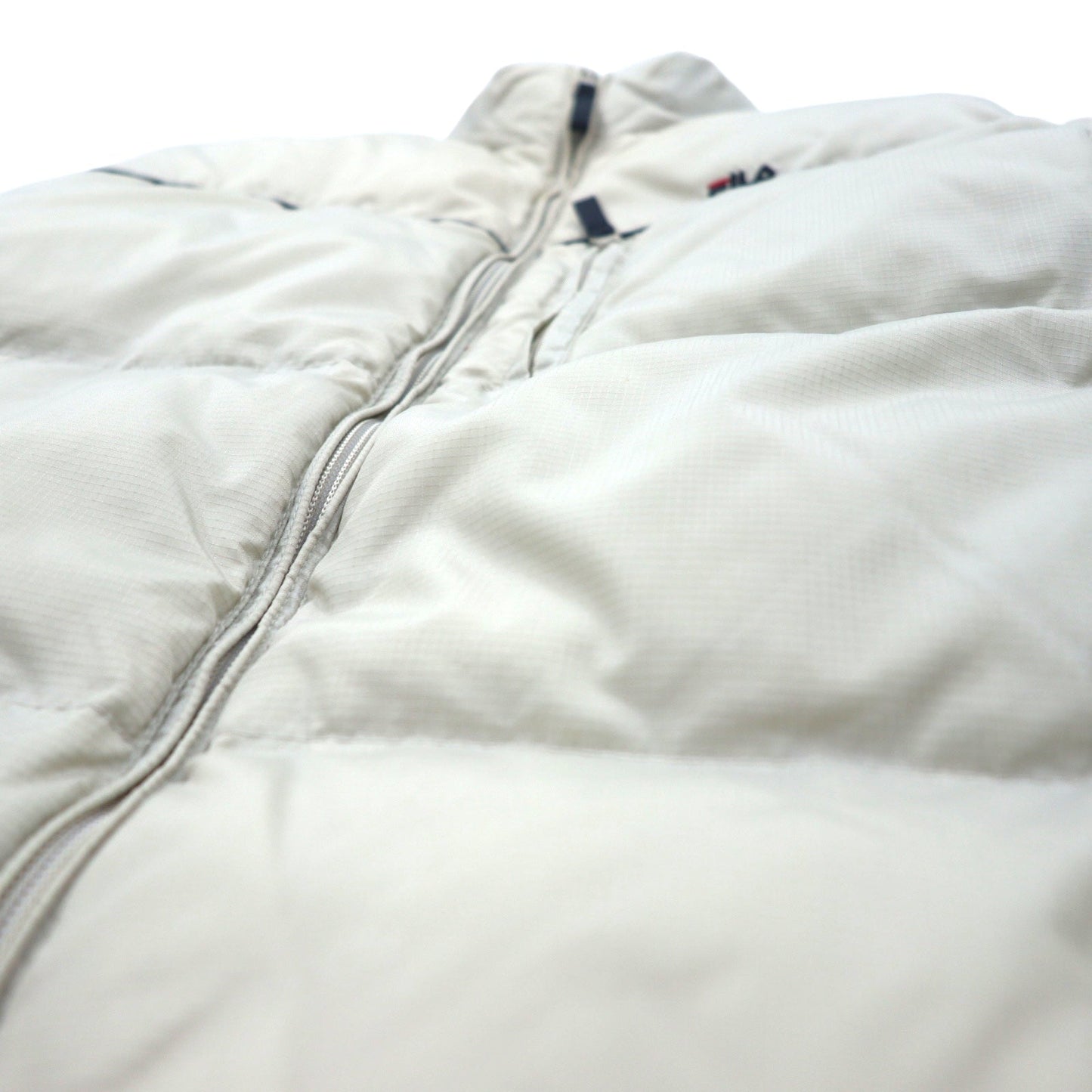 FILA ダウンジャケット M ベージュ ナイロン フード収納式 ドローコード ロゴ刺繍