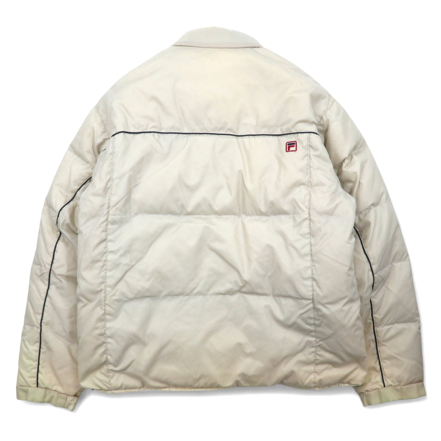 FILA ダウンジャケット M ベージュ ナイロン フード収納式 ドローコード ロゴ刺繍