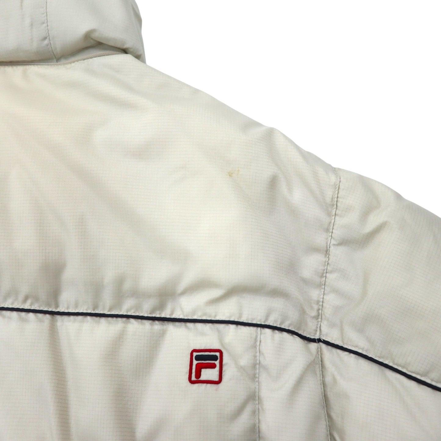 FILA ダウンジャケット M ベージュ ナイロン フード収納式 ドローコード ロゴ刺繍