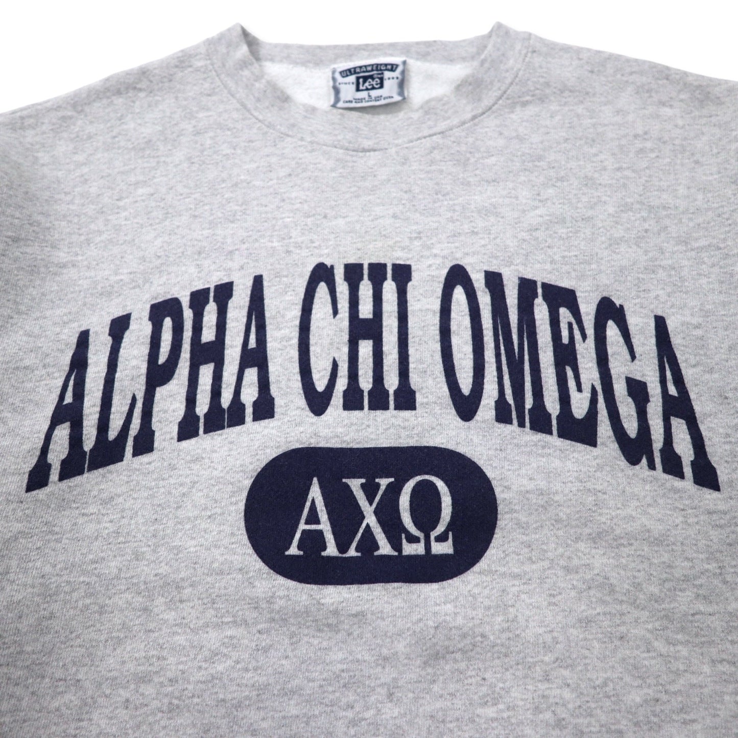 Lee USA製 90年代 ULTRAWEIGHT カレッジ プリント スウェット L グレー コットン 裏起毛 ALPHA CHI OMEGA アーチロゴ