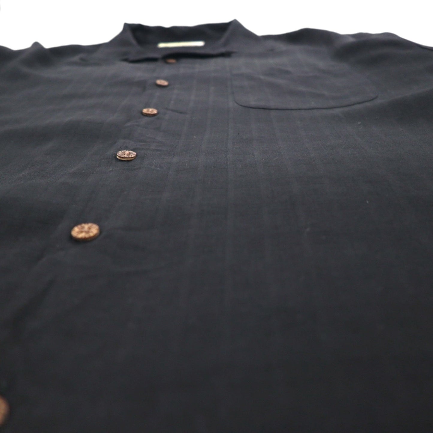 Tommy Bahama シルク 半袖 オープンカラーシャツ 開襟 ボックスシャツ XL ブラック バックロゴ刺繍