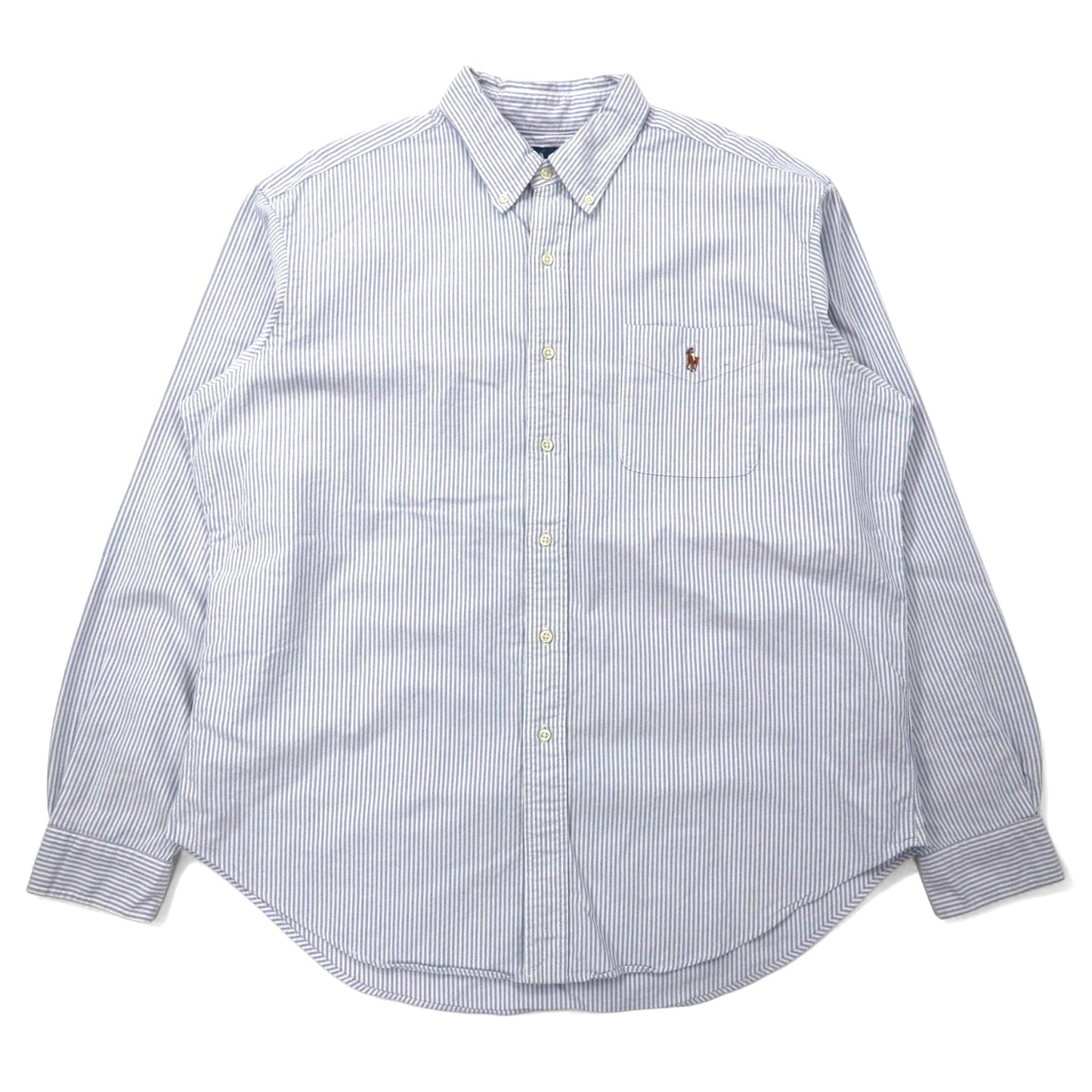 Ralph Lauren 90年代 オックスフォード ボタンダウンシャツ XL ブルー ストライプ コットン CLASSIC FIT スモールポニー 刺繍