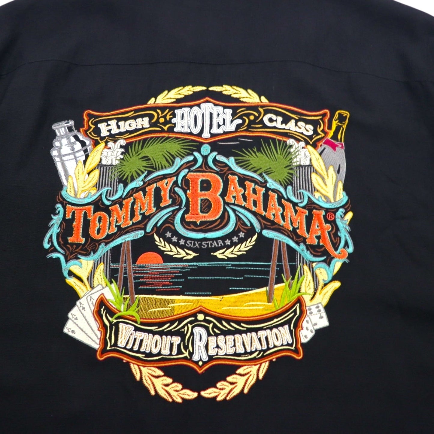 Tommy Bahama シルク 半袖 オープンカラーシャツ 開襟 ボックスシャツ XL ブラック バックロゴ刺繍