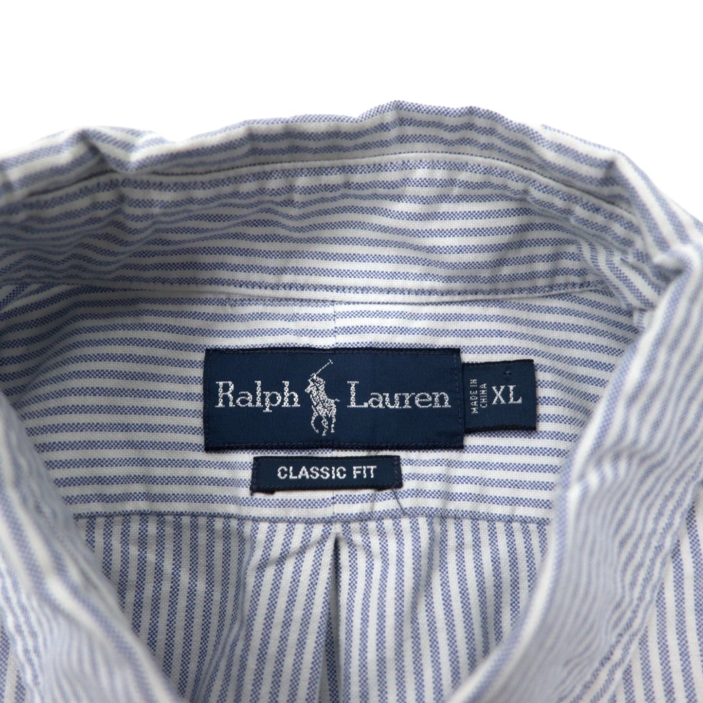 Ralph Lauren 90年代 オックスフォード ボタンダウンシャツ XL ブルー ストライプ コットン CLASSIC FIT スモールポニー 刺繍
