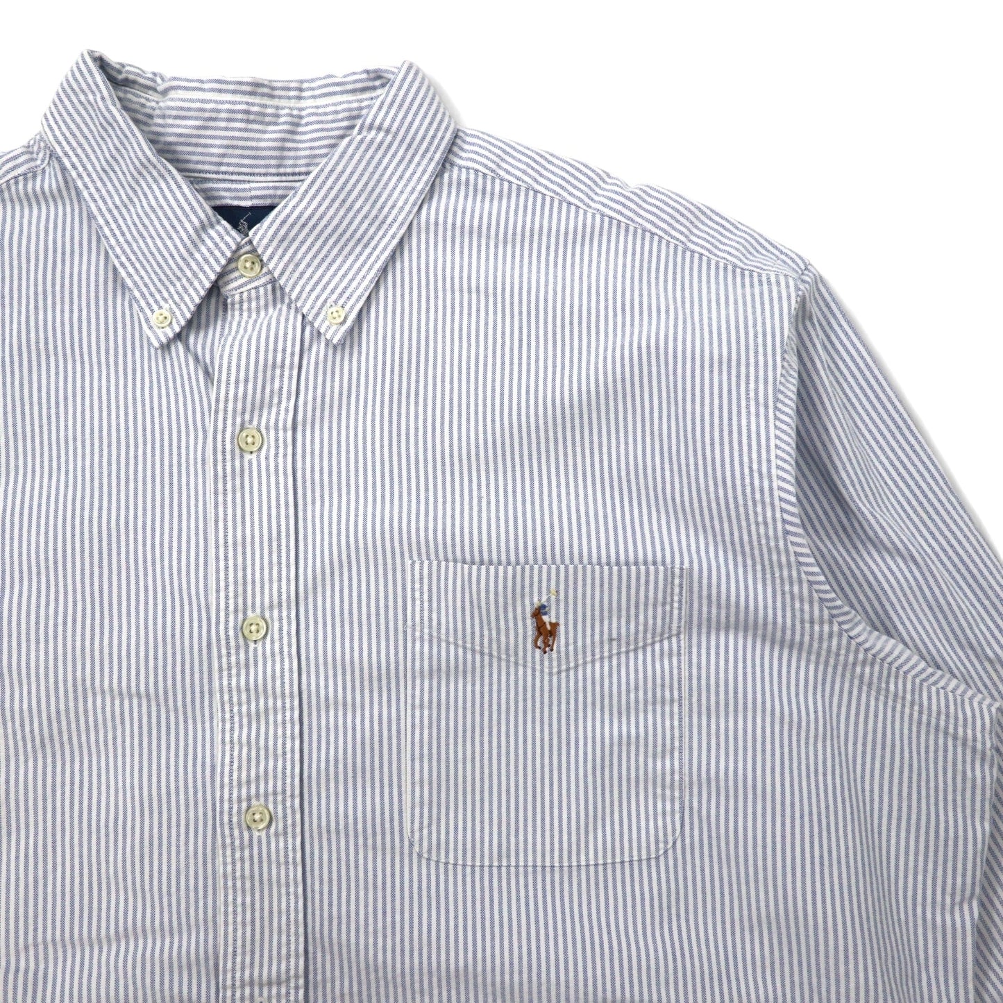 Ralph Lauren 90年代 オックスフォード ボタンダウンシャツ XL ブルー ストライプ コットン CLASSIC FIT スモールポニー 刺繍