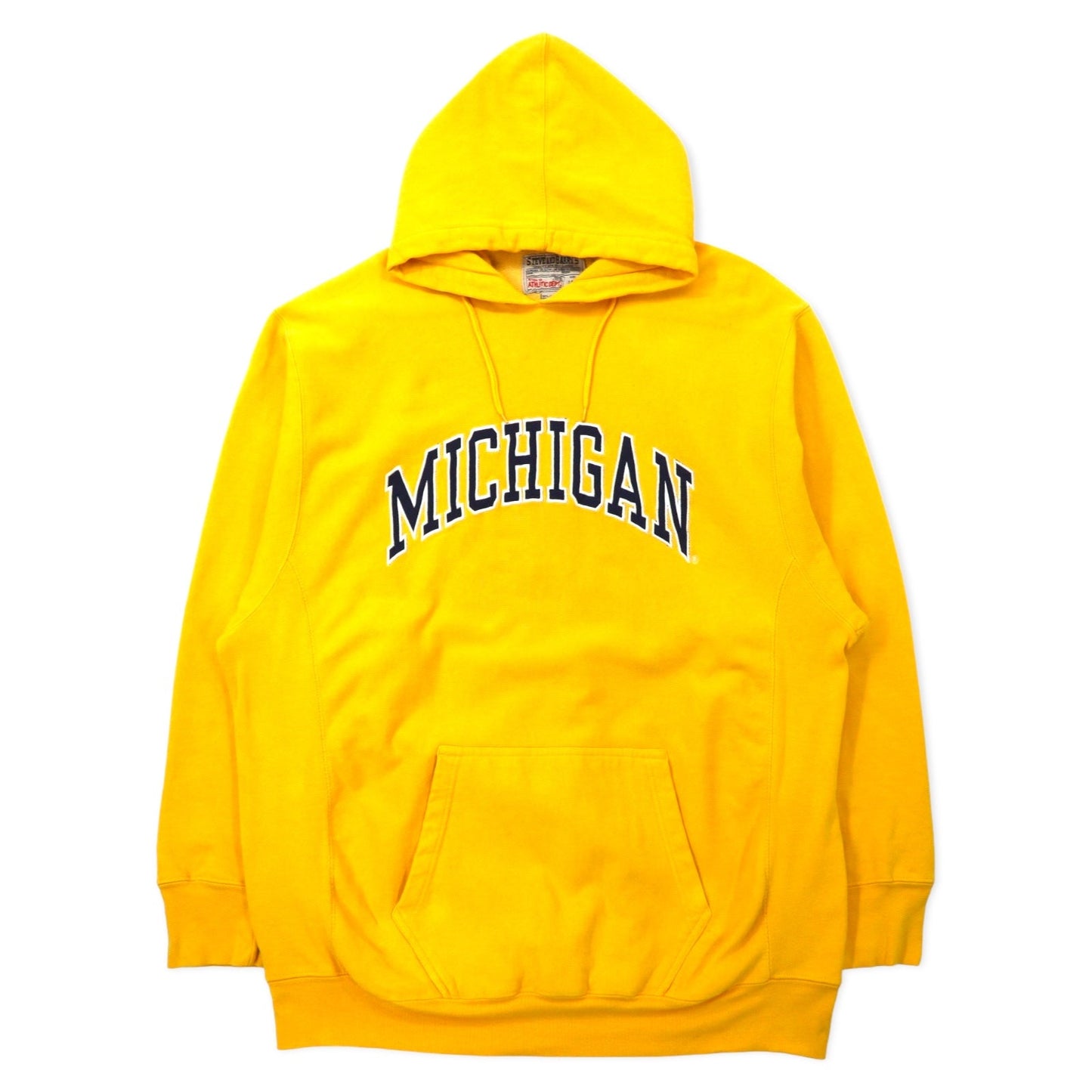 STEVE AND BARRY'S リバースウィーブ プルオーバーパーカー XL イエロー コットン カレッジ MICHIGAN アーチロゴ ビッグサイズ