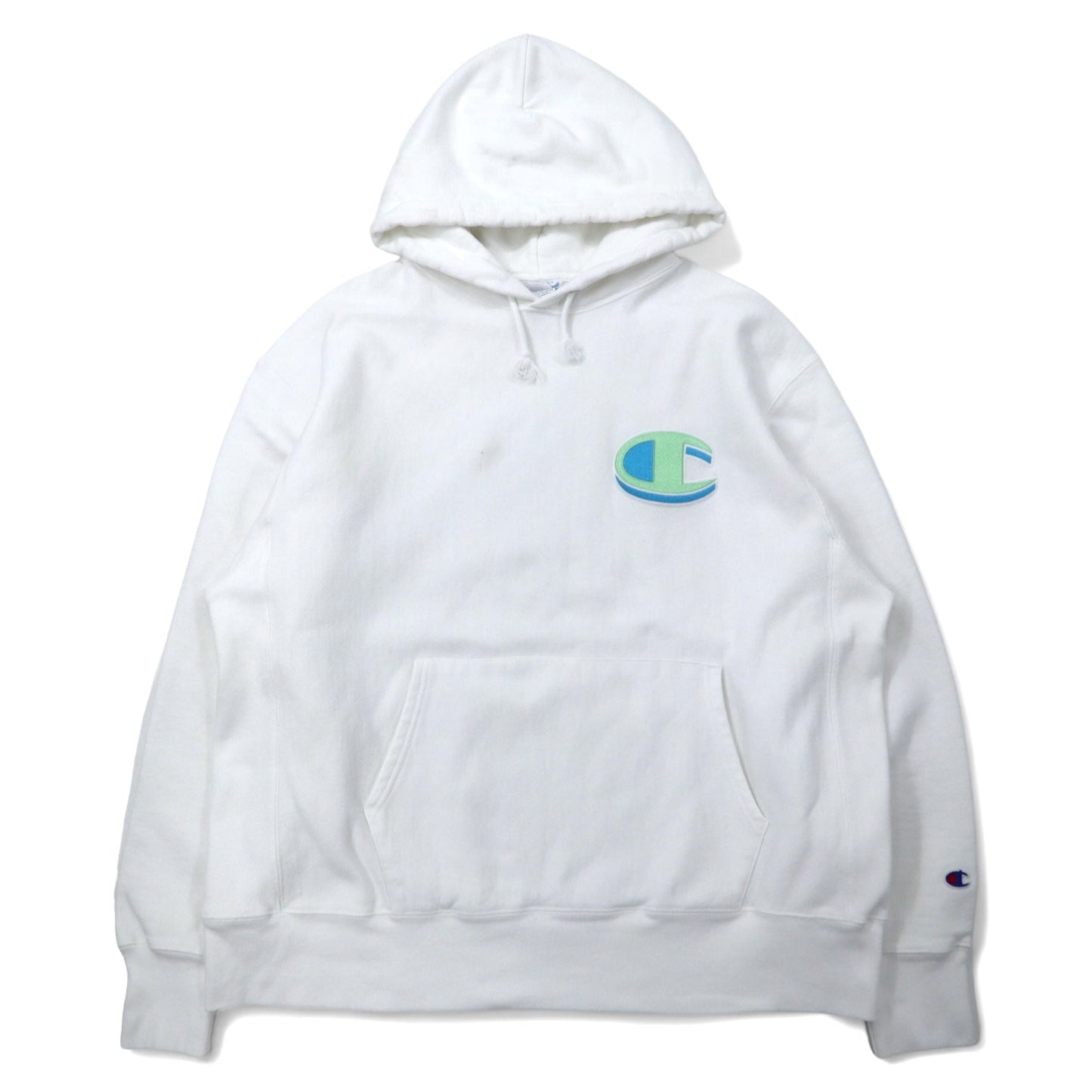 Champion リバースウィーブ プルオーバーパーカー XL ホワイト コットン 青単タグ 復刻 REVERSE WEAVE GF68WHC ホンジュラス製