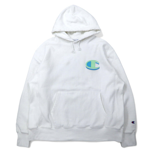 Champion リバースウィーブ プルオーバーパーカー XL ホワイト コットン 青単タグ 復刻 REVERSE WEAVE GF68WHC ホンジュラス製