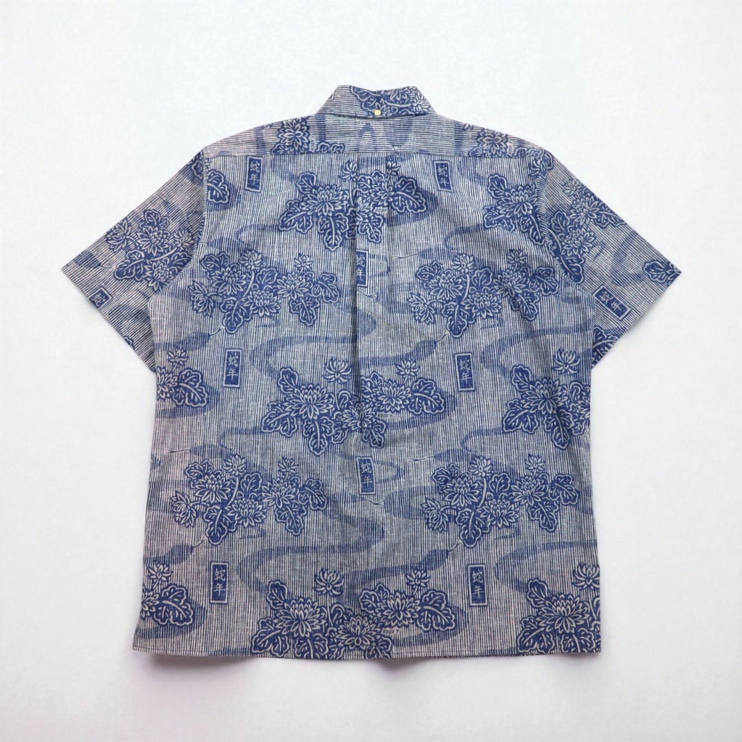 Reyn Spooner ハワイ(USA)製 ビキニタグ ボタンダウン アロハシャツ XL ブルー コットン ポリエステル 蛇年 漢字