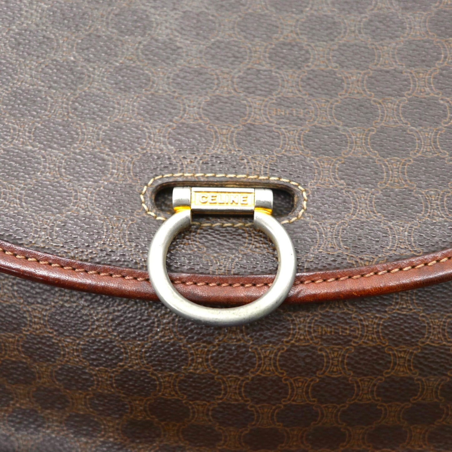 CELINE セカンドバッグ ポーチ ブラウン レザー マカダム柄 オールド DM91 イタリア製