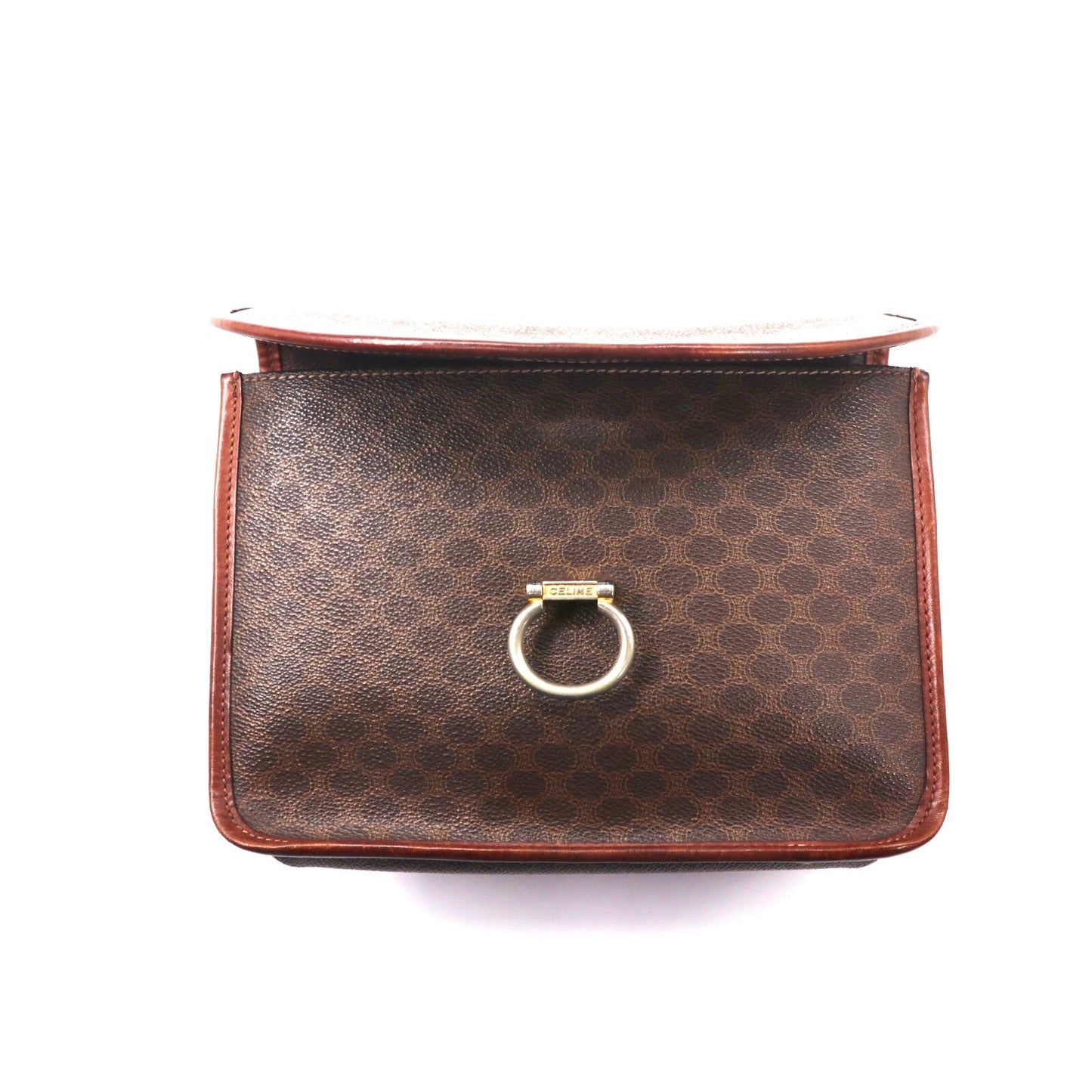 CELINE セカンドバッグ ポーチ ブラウン レザー マカダム柄 オールド DM91 イタリア製