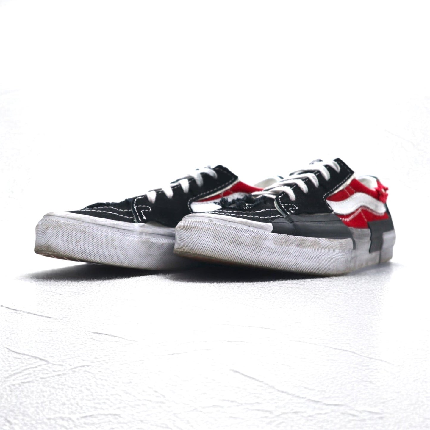 VANS スケートロー リコントラクト SK8-LOW RECONSTRUCT ダメージ加工 スニーカー26.5cm ブラック レッド VN0009QS455