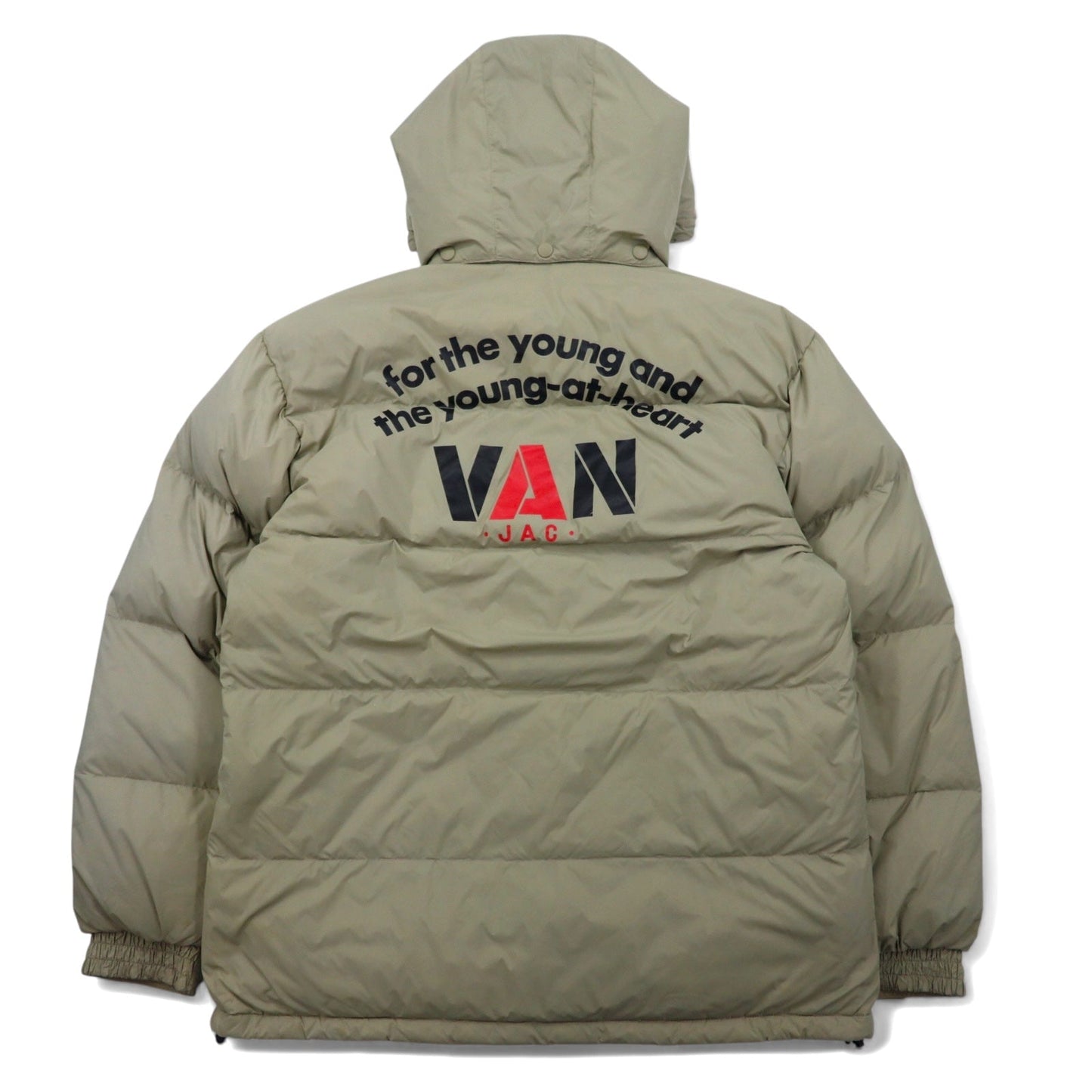 VAN -JAC- フード着脱式 ダウンジャケット L ベージュ ナイロン バックロゴ ドローコード