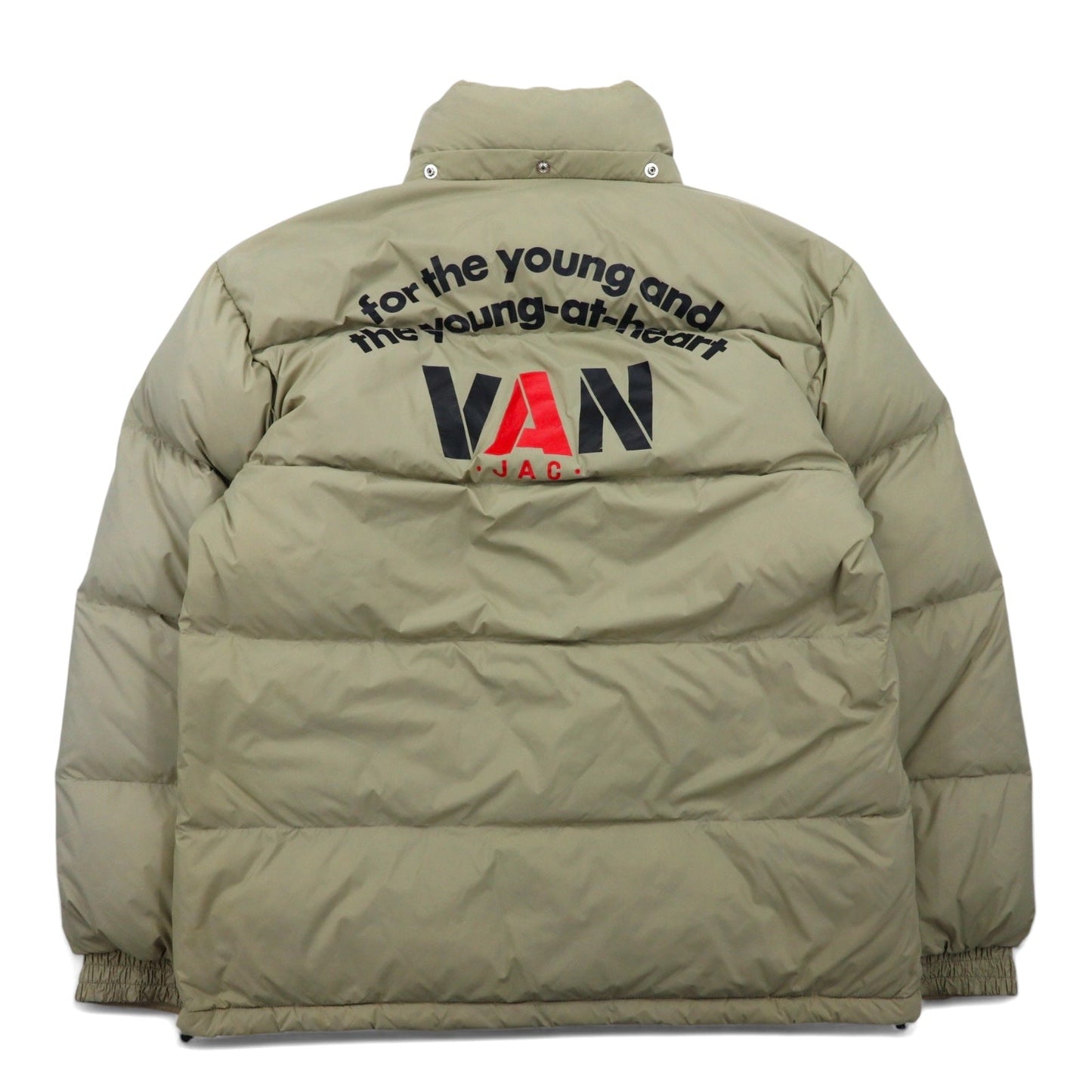VAN -JAC- フード着脱式 ダウンジャケット L ベージュ ナイロン バックロゴ ドローコード