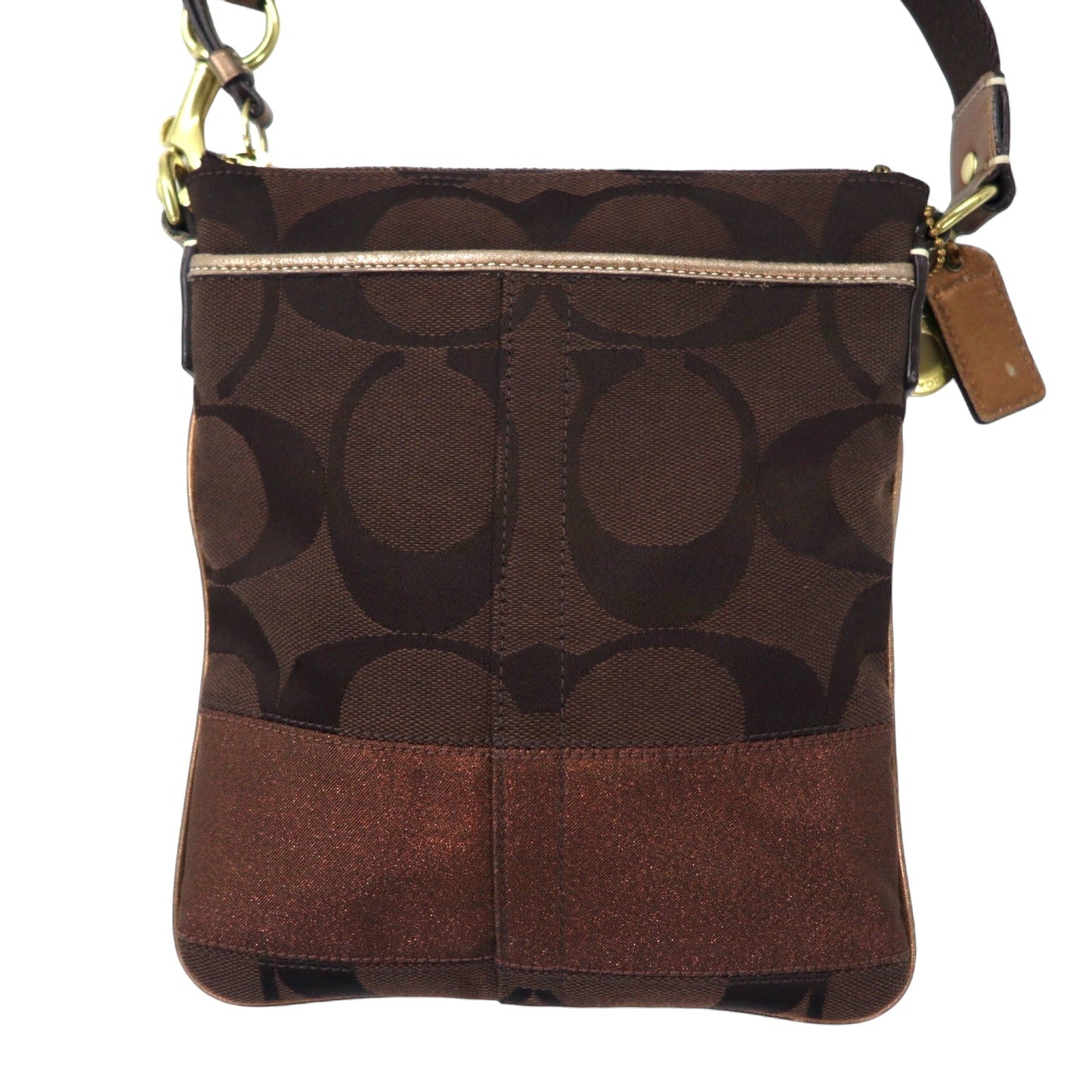 COACH シグネチャー ストライプ スイングパック ショルダーバッグ ブラウン キャンバス レザー 40758
