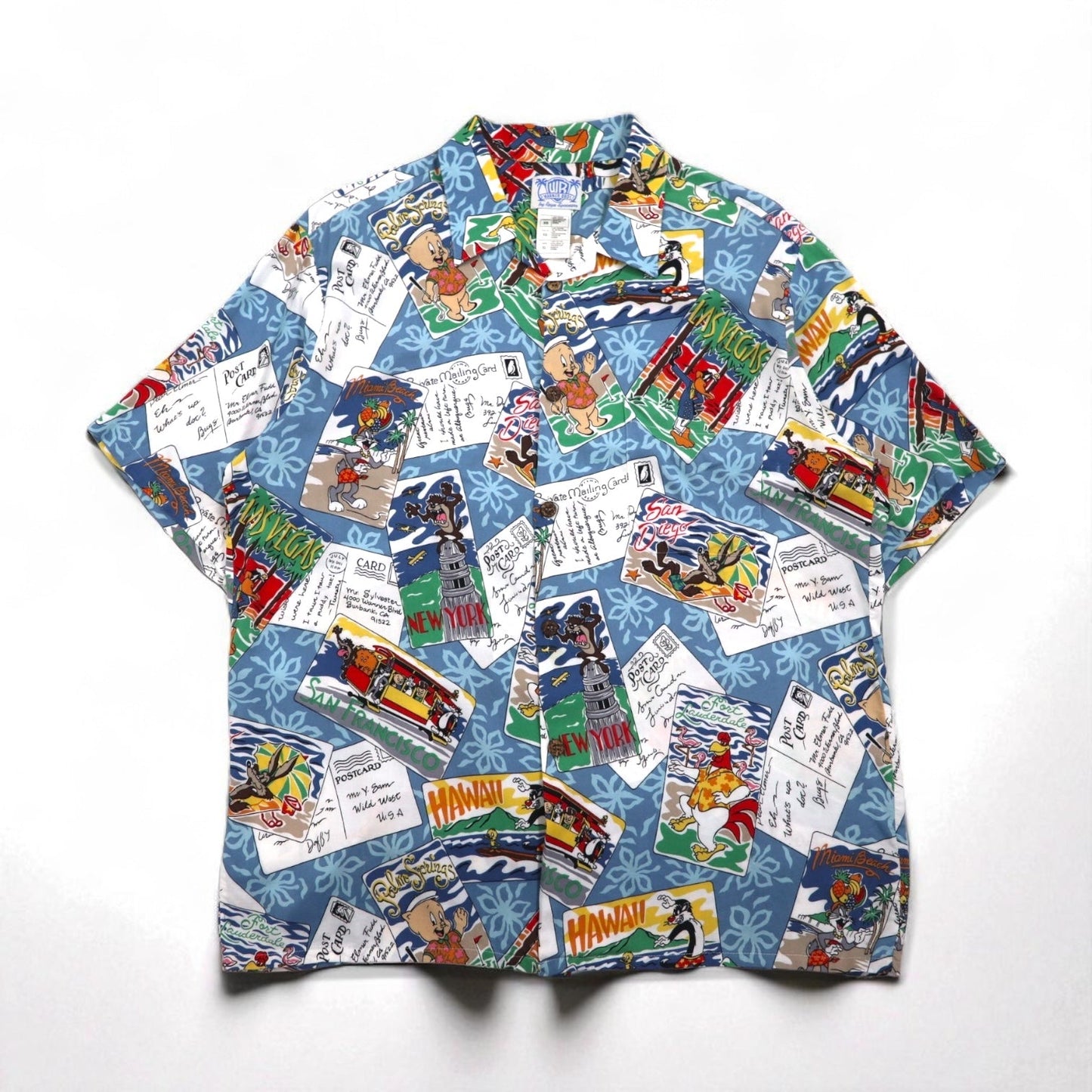 Reyn Spooner × WARNER BROS. ルーニーチューンズ LOONEY TUNES アロハシャツ XL ブルー レーヨン 開襟 オープンカラー 総柄 キャラクター