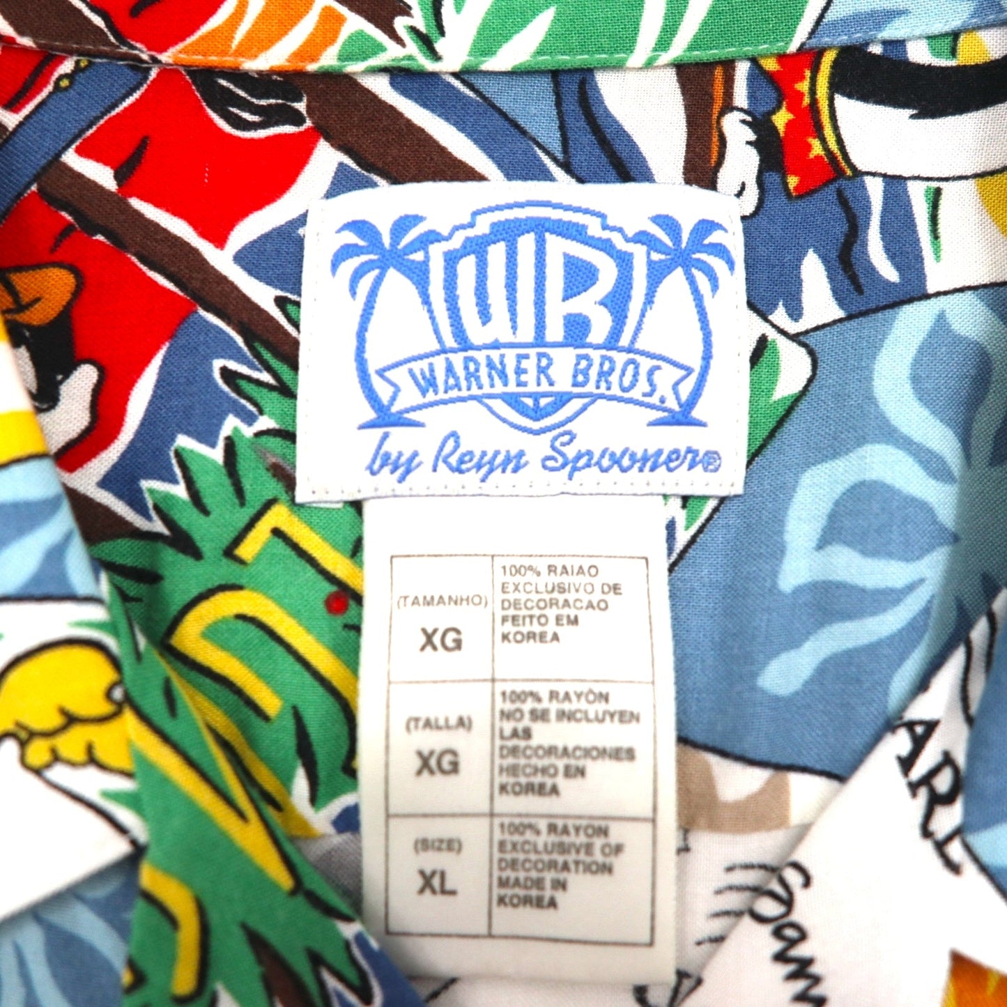 Reyn Spooner × WARNER BROS. ルーニーチューンズ LOONEY TUNES アロハシャツ XL ブルー レーヨン 開襟 オープンカラー 総柄 キャラクター