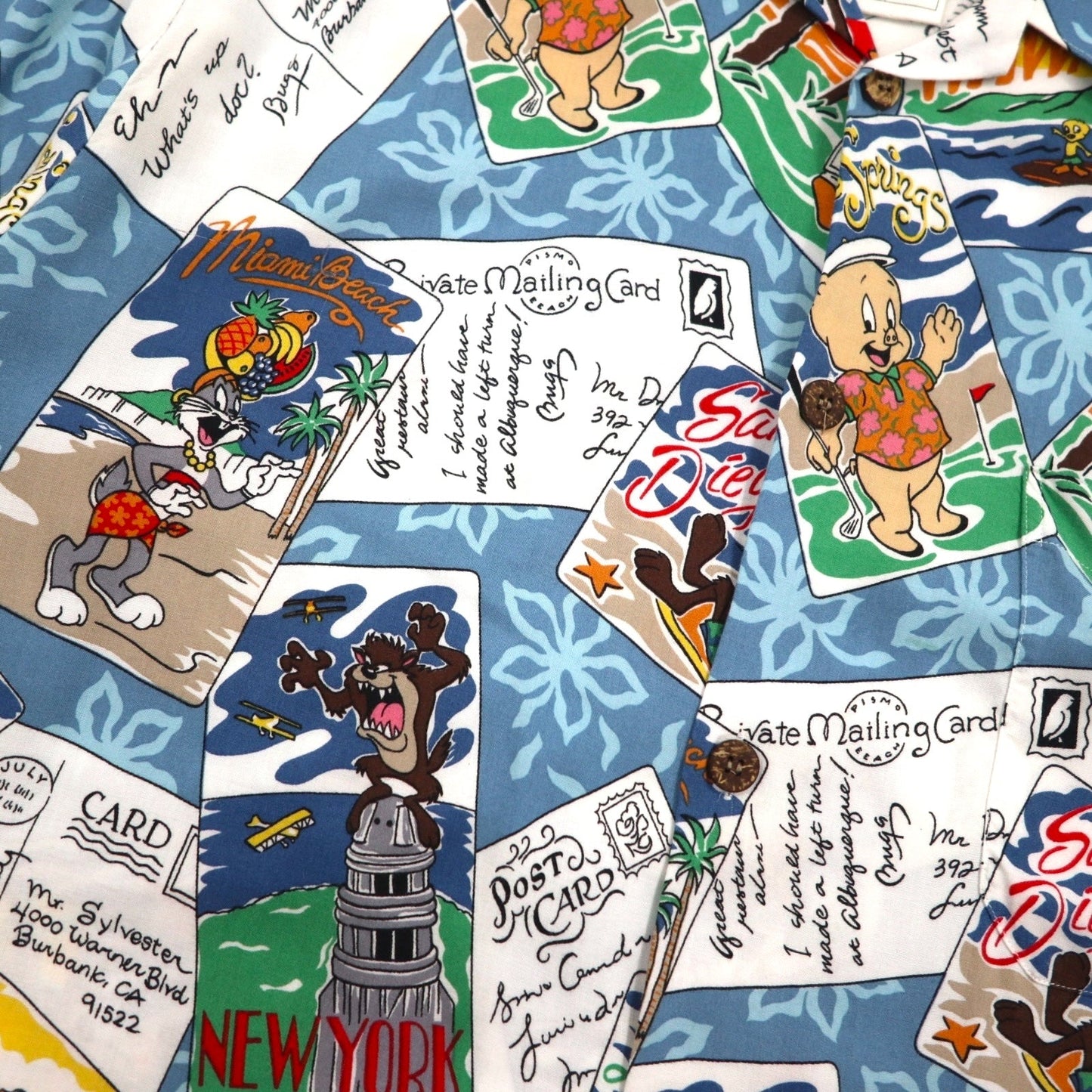 Reyn Spooner × WARNER BROS. ルーニーチューンズ LOONEY TUNES アロハシャツ XL ブルー レーヨン 開襟 オープンカラー 総柄 キャラクター