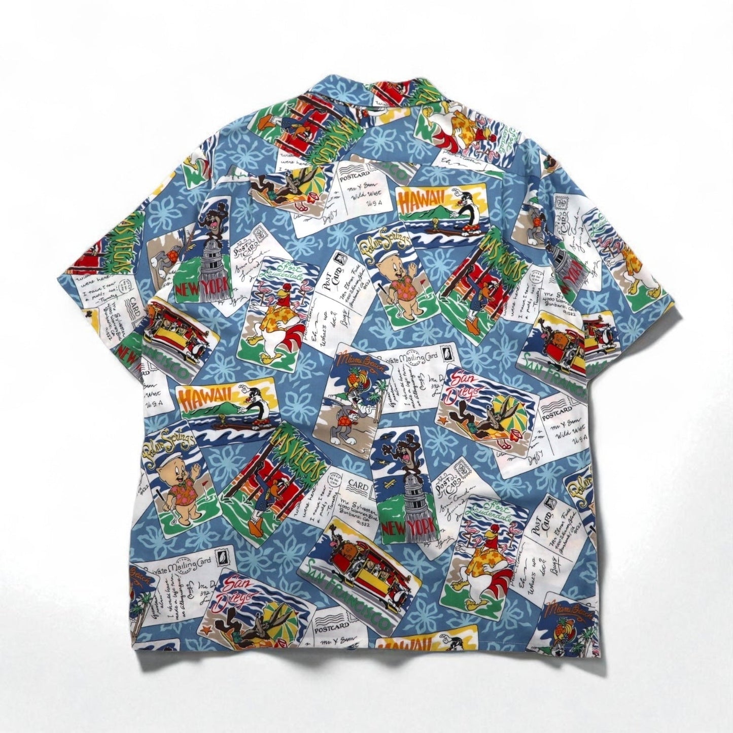 Reyn Spooner × WARNER BROS. ルーニーチューンズ LOONEY TUNES アロハシャツ XL ブルー レーヨン 開襟 オープンカラー 総柄 キャラクター