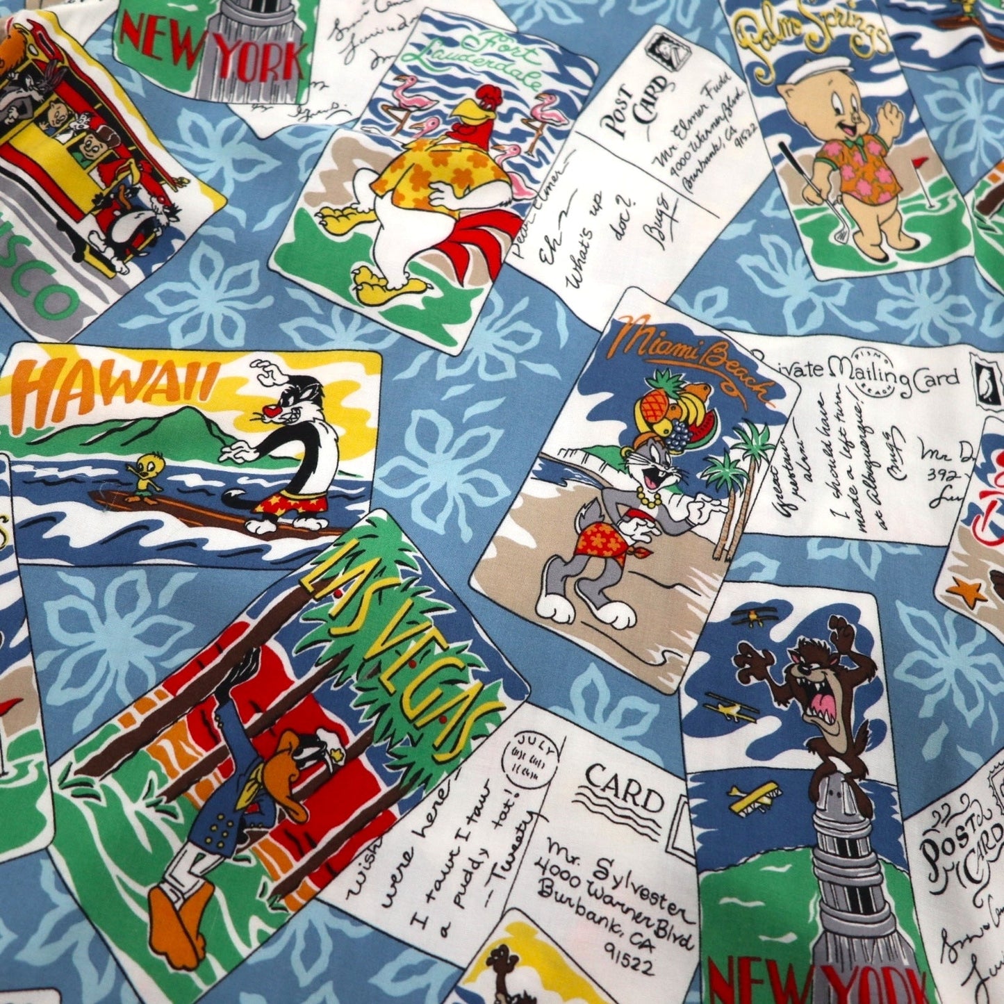 Reyn Spooner × WARNER BROS. ルーニーチューンズ LOONEY TUNES アロハシャツ XL ブルー レーヨン 開襟 オープンカラー 総柄 キャラクター