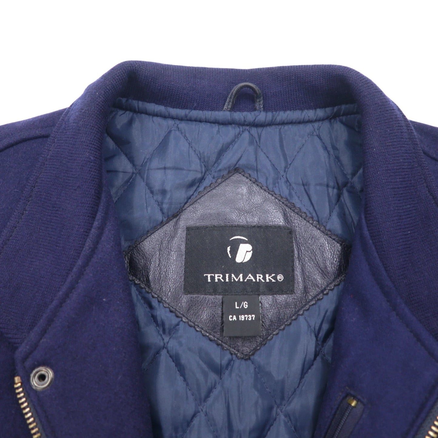 TRIMARK レザー切替 メルトン スタジャン L ネイビー ブラック レザー キルティングライナー Thunder