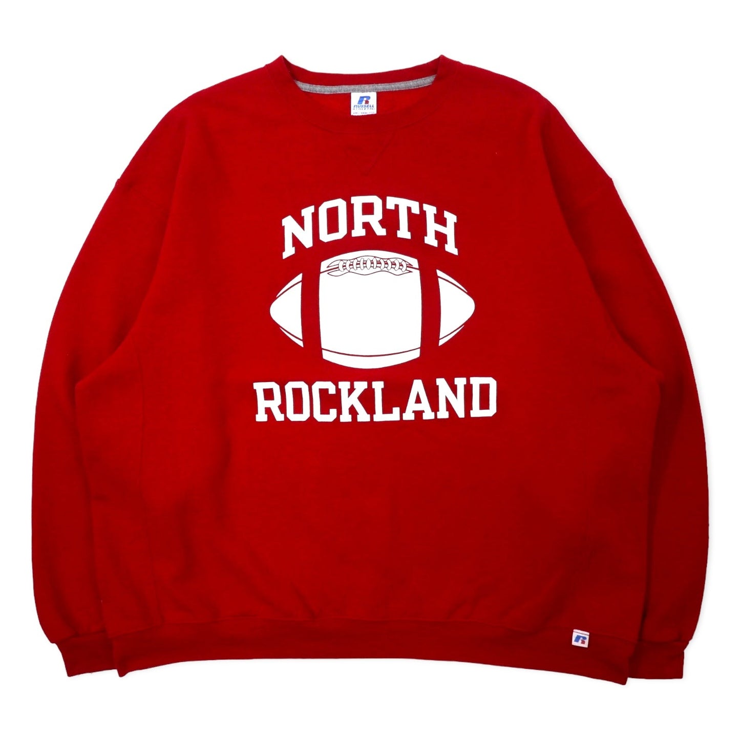 RUSSELL ATHLETIC カレッジ プリント スウェット XXL レッド コットン 裏起毛 前V NCAA フットボール NORTH ROCKLAND ビッグサイズ