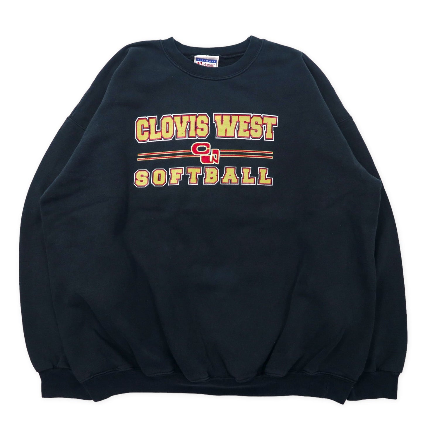 Hanes 90年代 プリントスウェット XL ブラック コットン CLOVIS WEST SOFTBALL ビッグサイズ