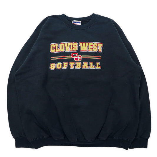 Hanes 90年代 プリントスウェット XL ブラック コットン CLOVIS WEST SOFTBALL ビッグサイズ