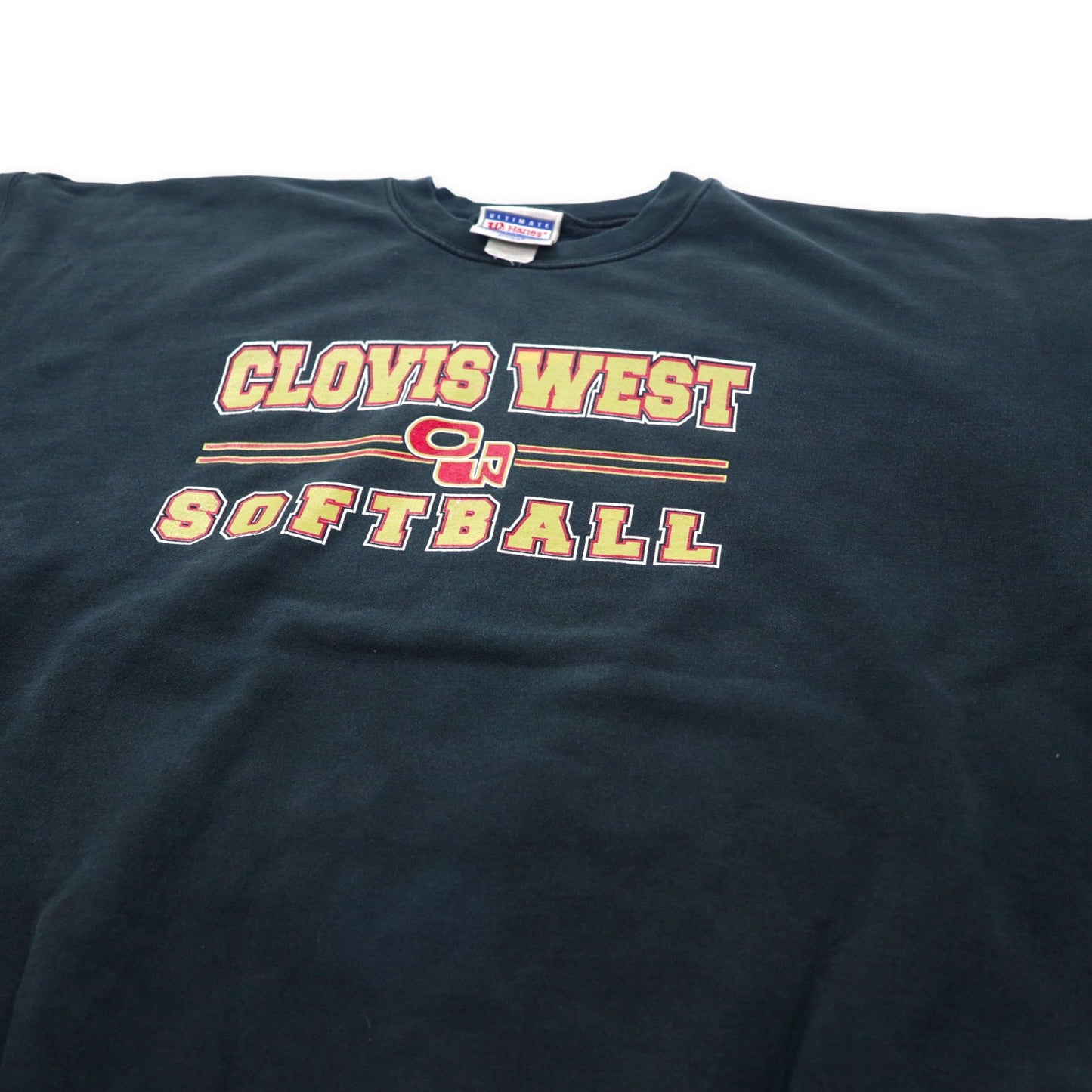 Hanes 90年代 プリントスウェット XL ブラック コットン CLOVIS WEST SOFTBALL ビッグサイズ