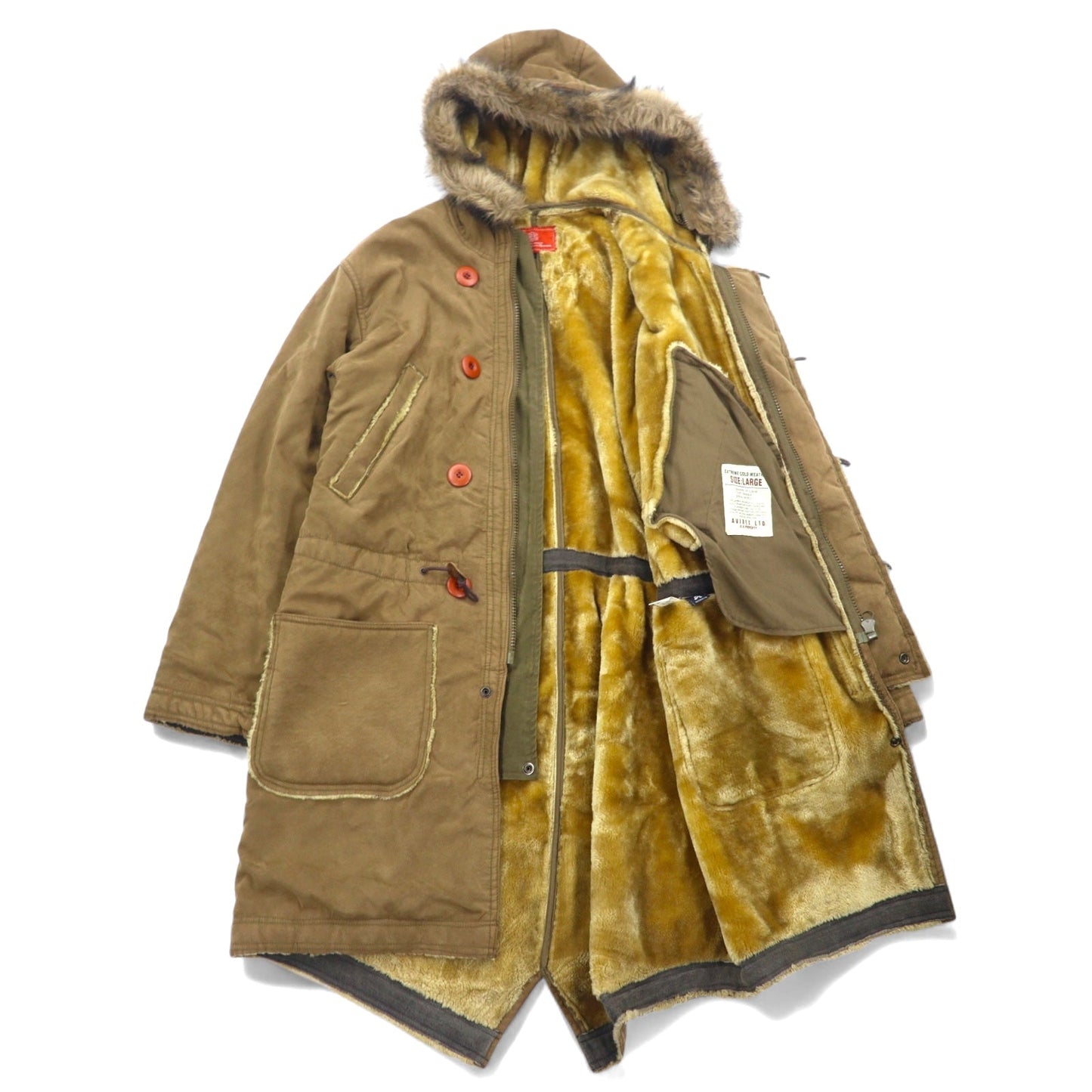 AVIREX フェイクムートン M-51 モッズコート L ブラウン ポリエステル ファー 着脱式 EXTREME COLD WEATHER 612230