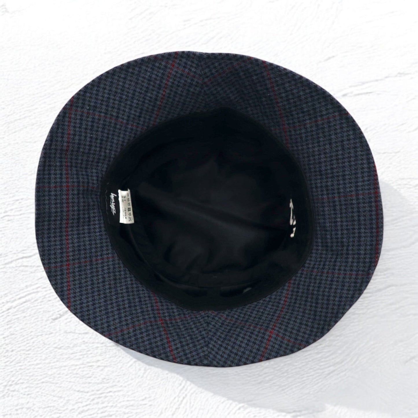 stussy バケットハット L/XL グレー 千鳥格子 チェック ストックロゴ 刺繍 Big Logo Check Bucket Hat