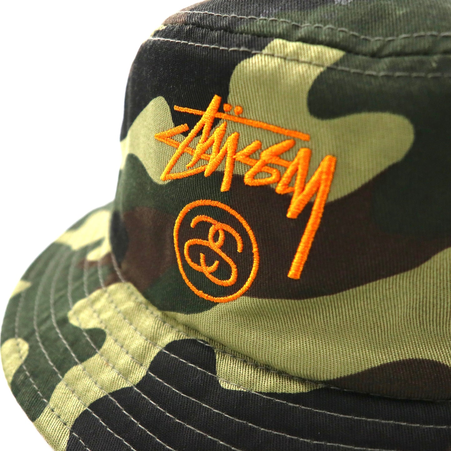 STUSSY バケットハット S/M カモフラ コットン シャネルロゴ刺繍