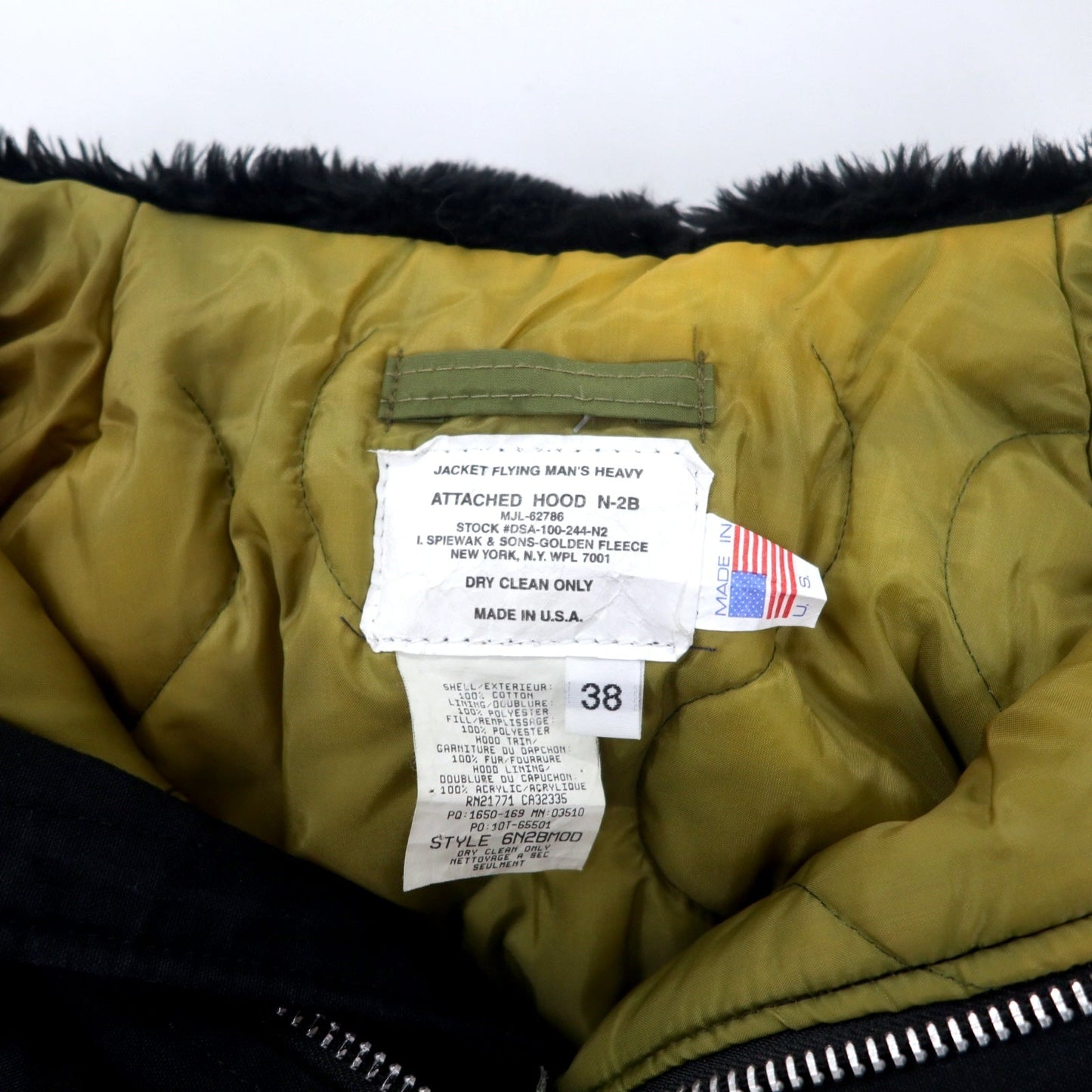 SPIEWAK & SONS GOLDEN FLEECE USA製 N-2B フライトジャケット 38 ブラック コットン 6N2BM0D