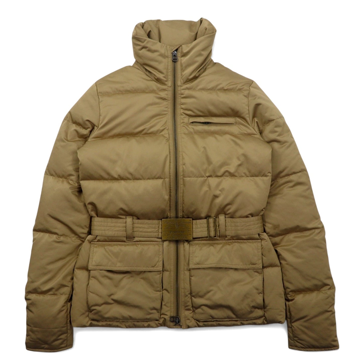 RALPH LAUREN ダウンジャケット S ベージュ ポリエステル ロゴ ベルト バックル ダブルジップ