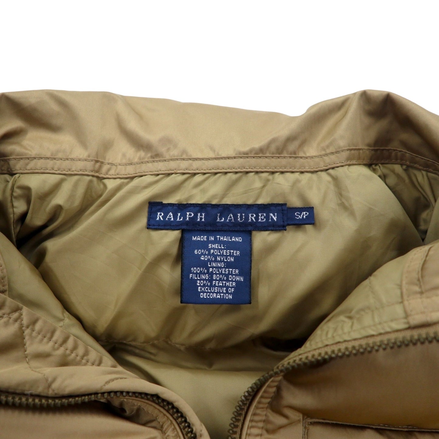 RALPH LAUREN ダウンジャケット S ベージュ ポリエステル ロゴ ベルト バックル ダブルジップ