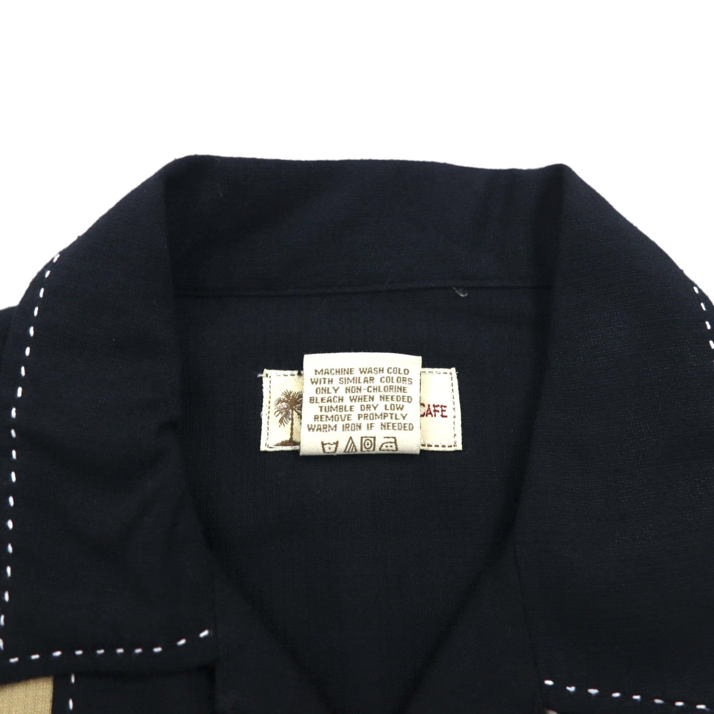HAVANA JACK'S CAFE オープンカラー 開襟 キューバシャツ L ブラック レーヨン ポリエステル 刺子 刺繍 ヤシの木