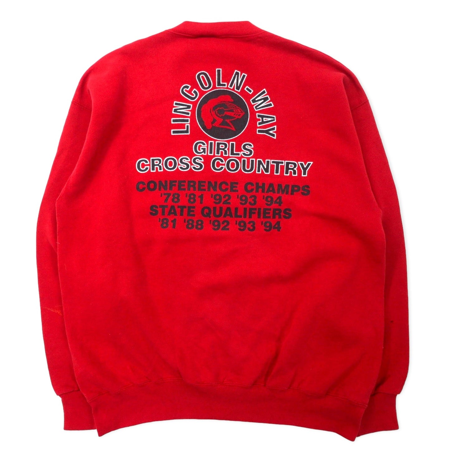 DISCUS ATHLETIC USA製 90年代 プリント スウェット L レッド コットン 両面プリント LINCOLN WAY