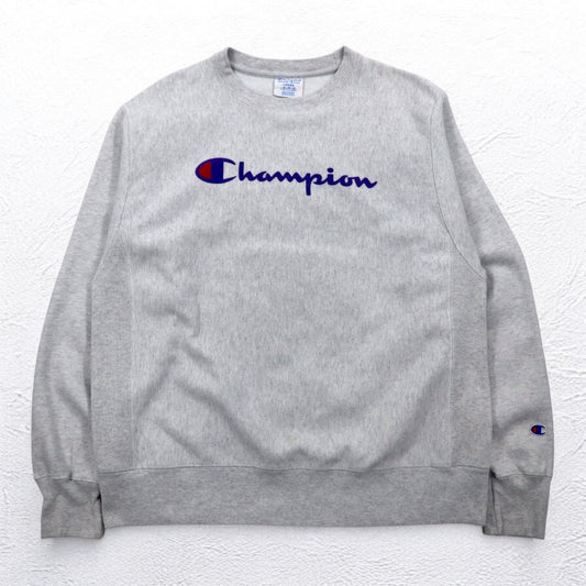 Champion リバースウィーブ REVERSE WEAVE スウェット 2XL グレー 染み込みプリント 青単タグ 復刻 エルサルバドル製