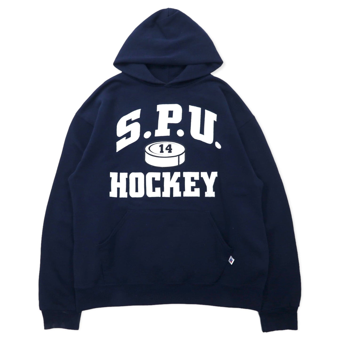 RUSSELL ATHLETIC USA製 90年代 カレッジ プルオーバーパーカー L ネイビー コットン S.P.U. HOCKEY