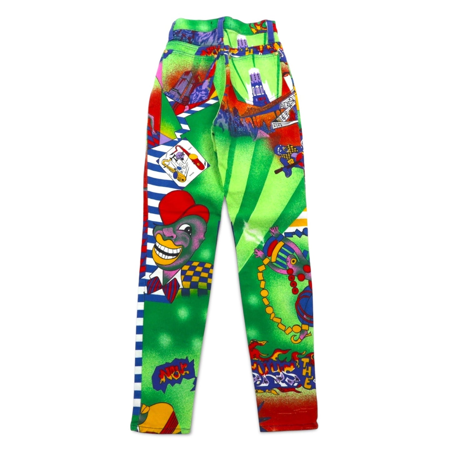 VERSACE JEANS COUTURE イタリア製 ハイウエスト デニムパンツ M ストライプ アート 総柄 クレイジーパターン メデューサ