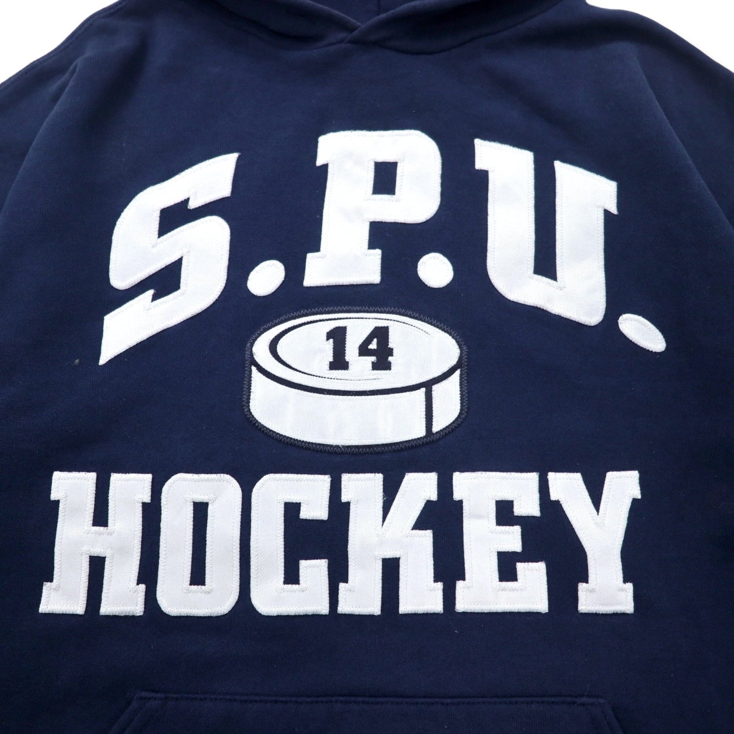 RUSSELL ATHLETIC USA製 90年代 カレッジ プルオーバーパーカー L ネイビー コットン S.P.U. HOCKEY