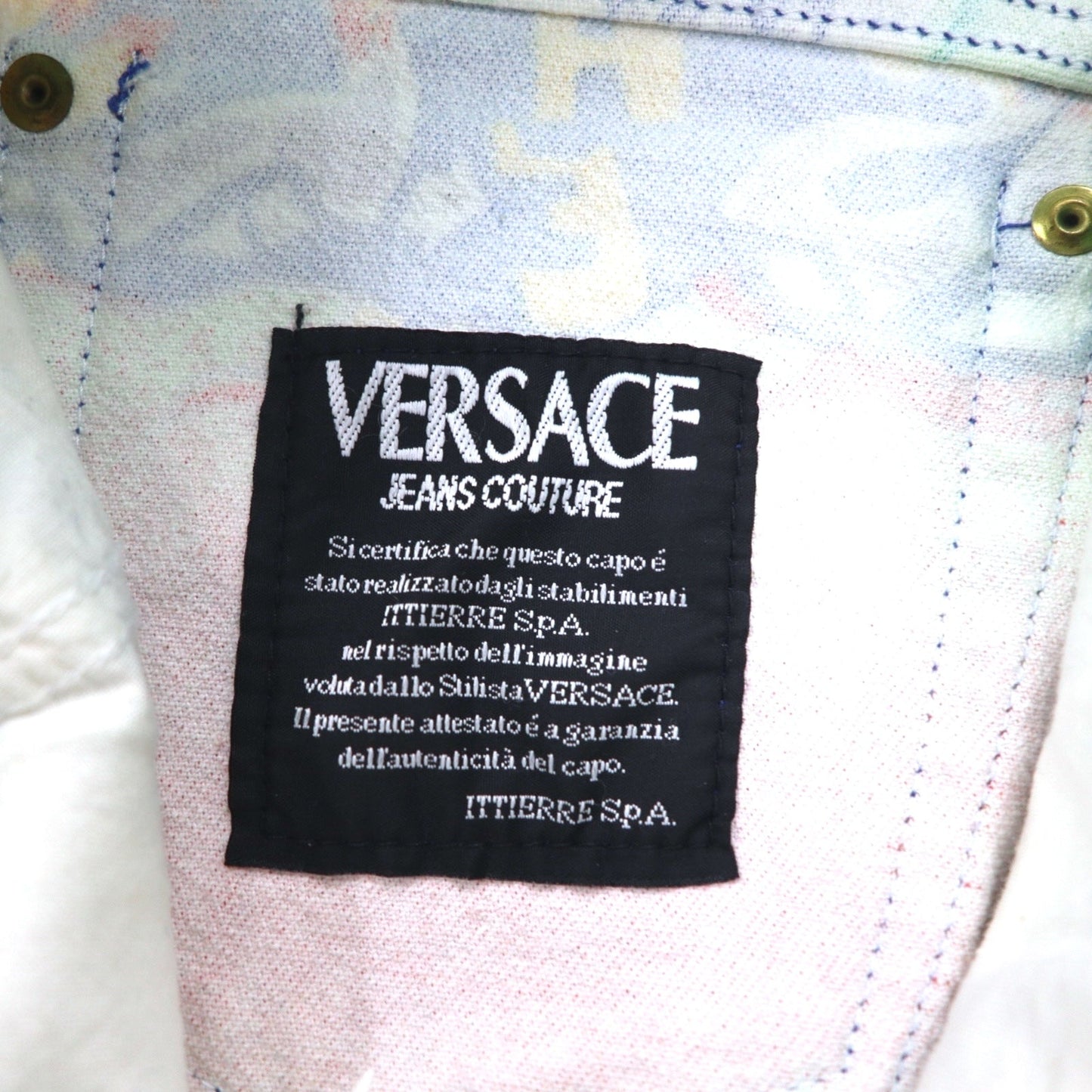 VERSACE JEANS COUTURE イタリア製 ハイウエスト デニムパンツ M ストライプ アート 総柄 クレイジーパターン メデューサ